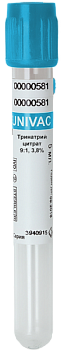 Вакуумные пробирки UNIVAC®, 4,5 мл, 13х75 мм, цитрат натрия 3,8% (9:1)