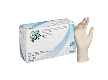 Перчатки латексные с полимерным покрытием диагностические нестерильные, неопудренные, текстурированные, универсальной формы, 5.1 г., размер S